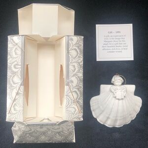 1991 Margaret Furlong 3” The Gift Angel Shell Porcelain Christmas Ornament w/Box